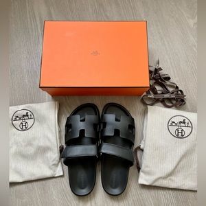 NIB Hermes Chypre Sandal - Black Calf Skin Leather - New in box - 40